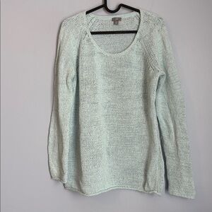 J. Jill Light Seafoam Green Knit Sweater With Silver Metallic Threads size M